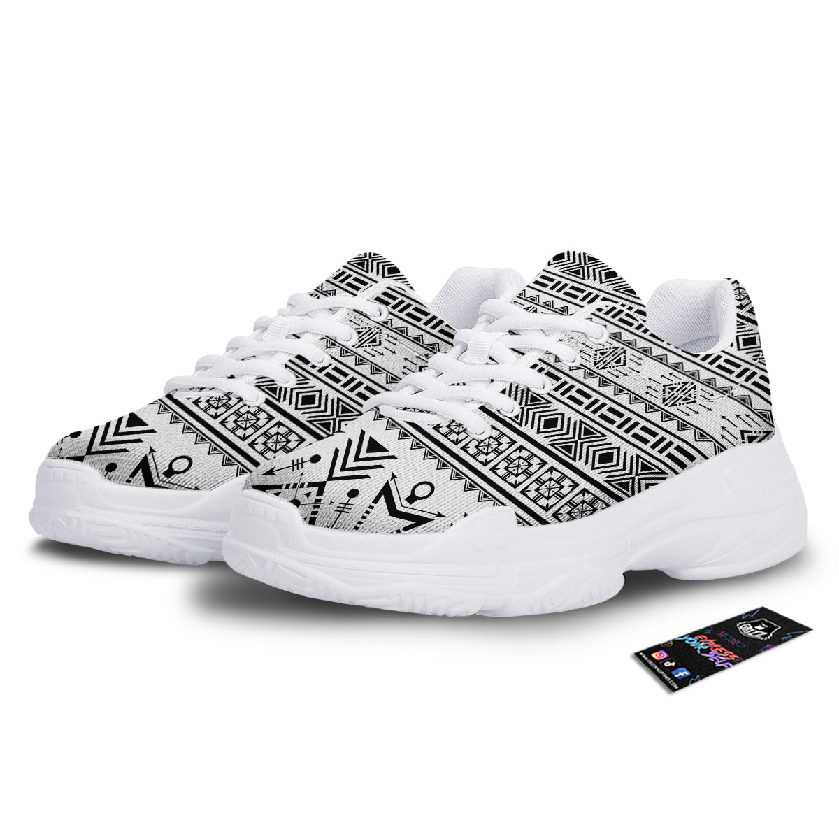Aztec Grey And White Print Pattern White Chunky Shoes-grizzshop