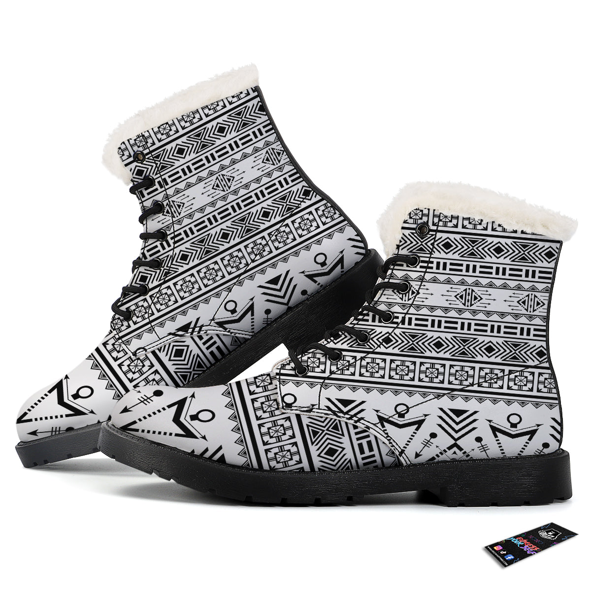 Aztec Grey And White Print Pattern Winter Boots-grizzshop
