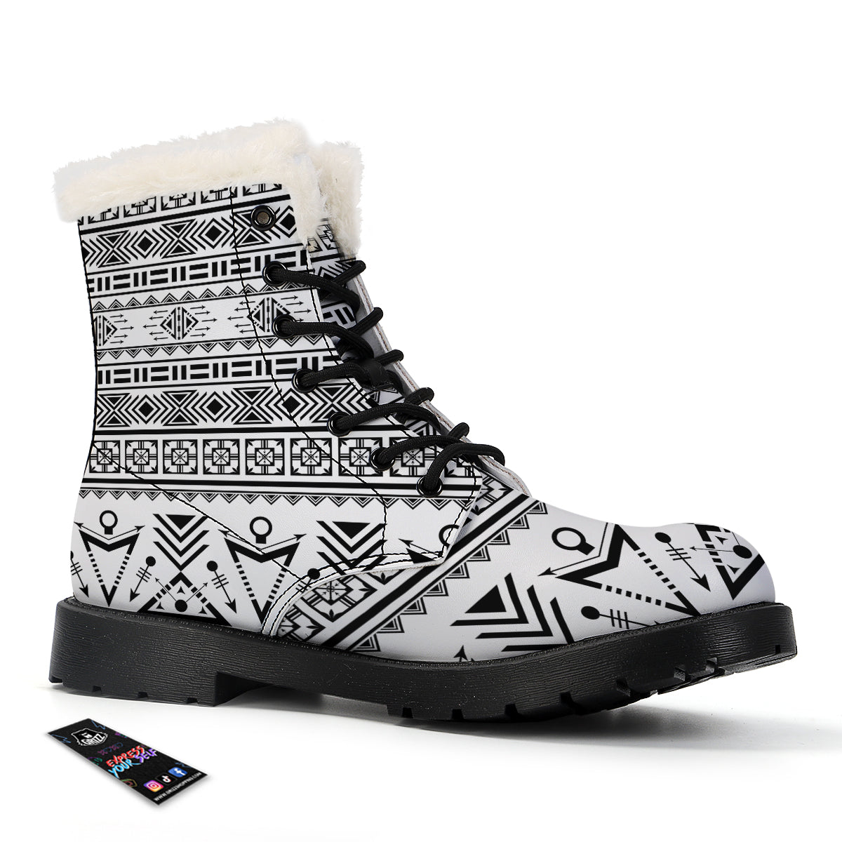 Aztec Grey And White Print Pattern Winter Boots-grizzshop