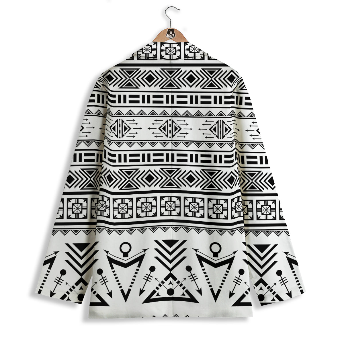 Aztec Grey And White Print Pattern Women's Blazer-grizzshop