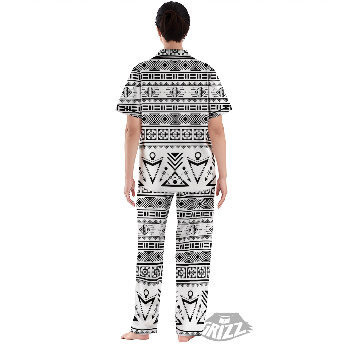 Aztec Grey And White Print Pattern Women's Pajamas Set-grizzshop