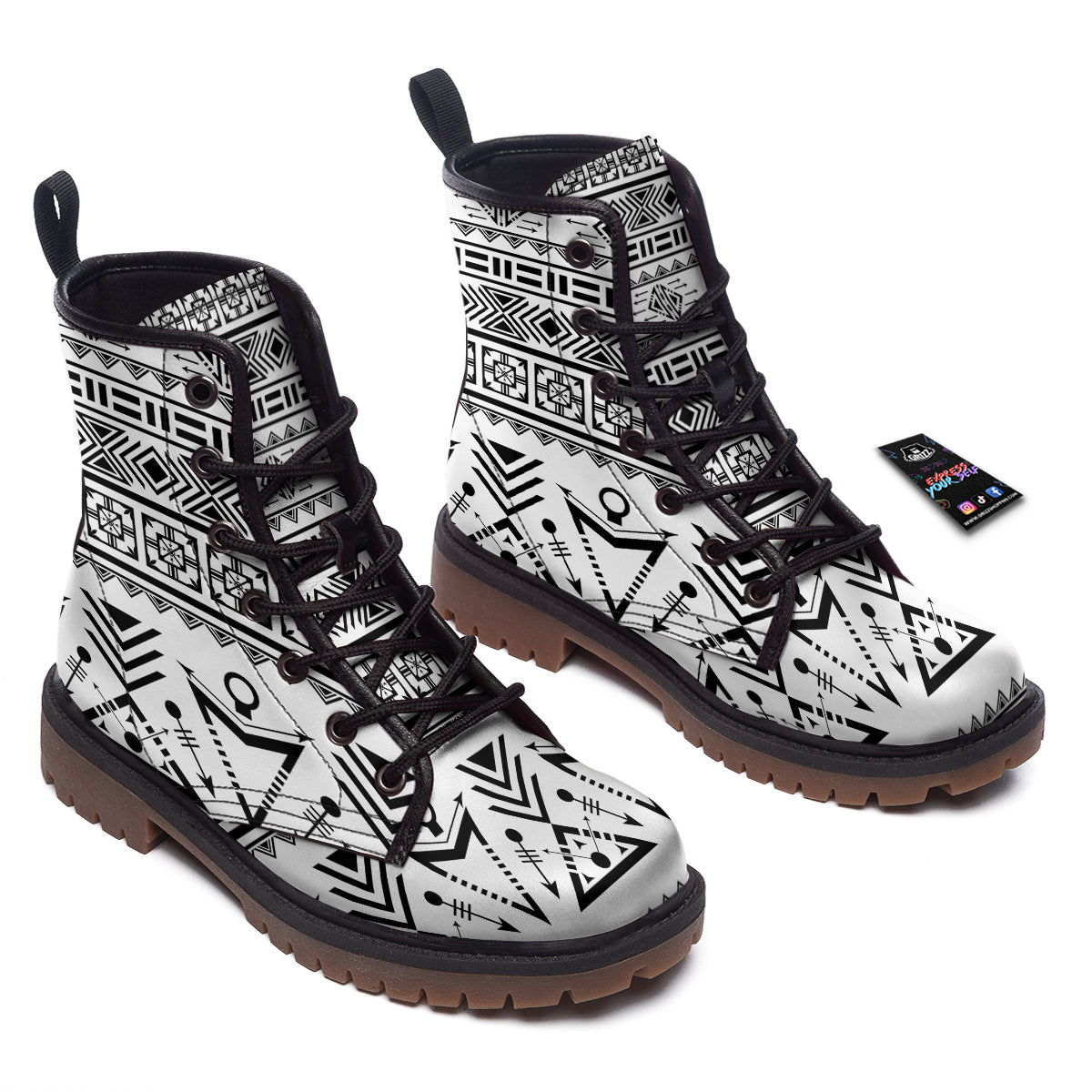 Aztec Grey And White Print Pattern Work Boots-grizzshop