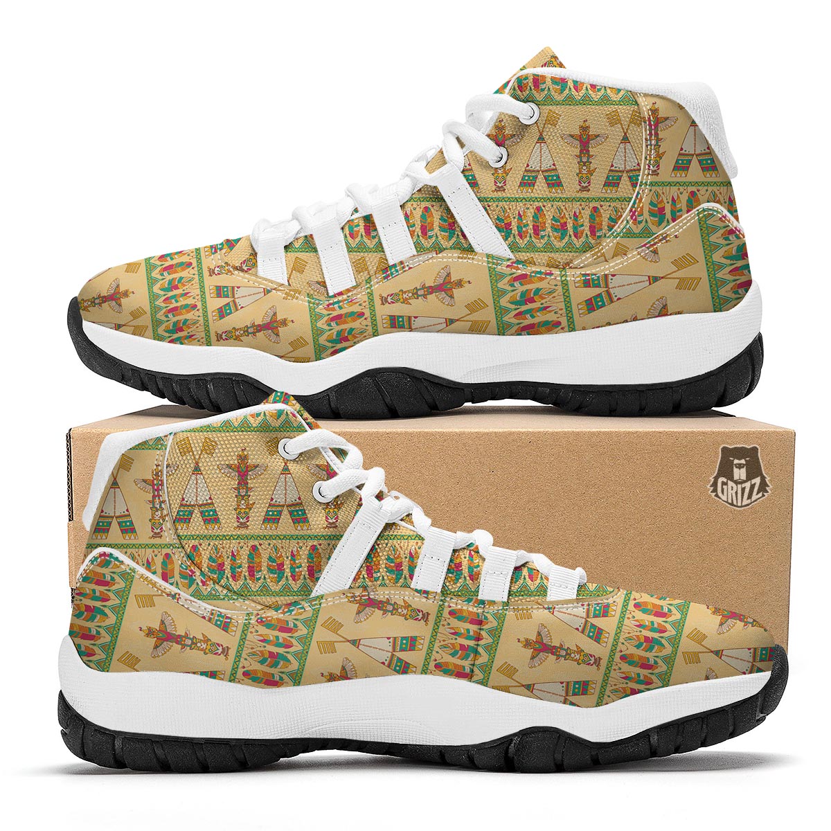 Aztec Indians Navajo Tribal Native American Print White Bball Shoes-grizzshop