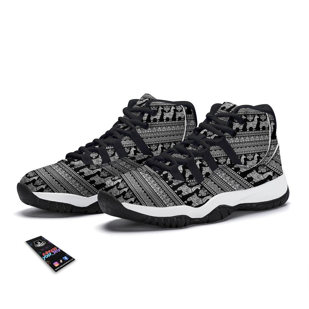 Aztec Llama Pattern Print Black Bball Shoes-grizzshop