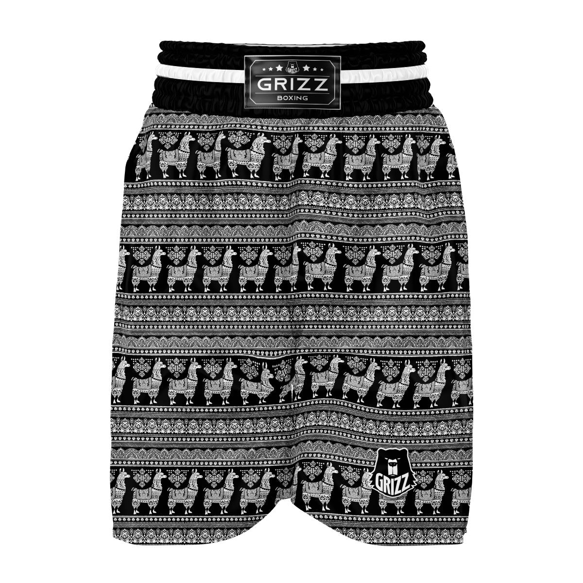 Aztec Llama Pattern Print Boxing Shorts-grizzshop