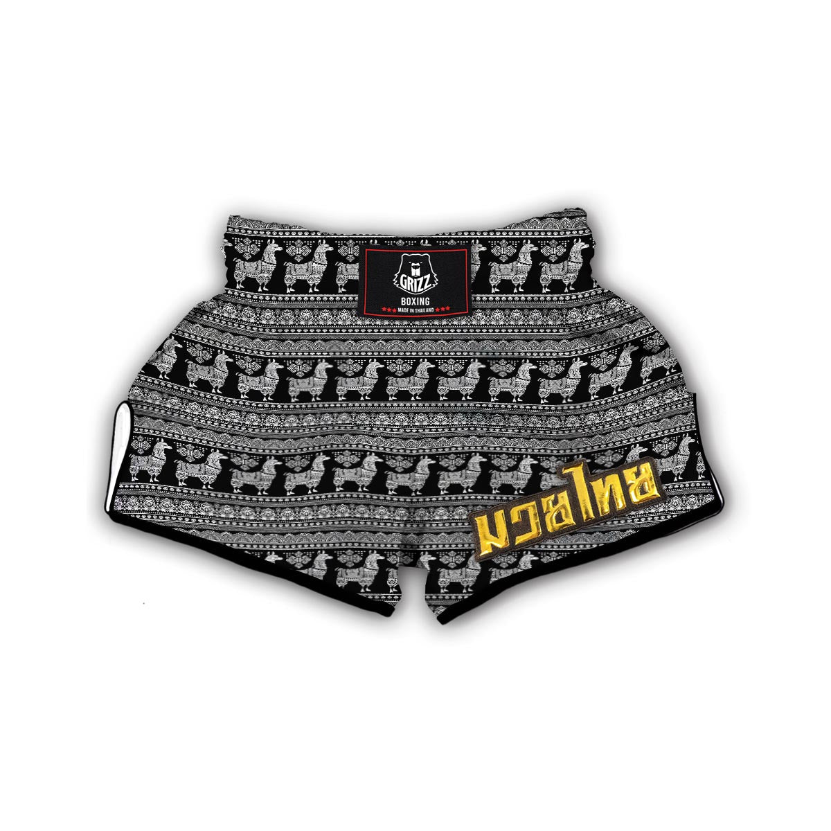 Aztec Llama Pattern Print Muay Thai Boxing Shorts-grizzshop