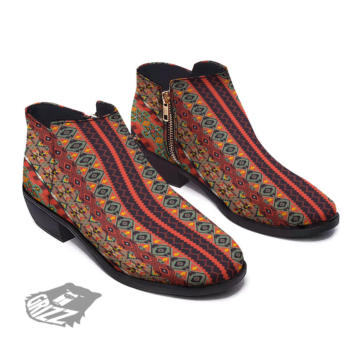 Aztec Native Tribal Print Pattern Ankle Boots-grizzshop