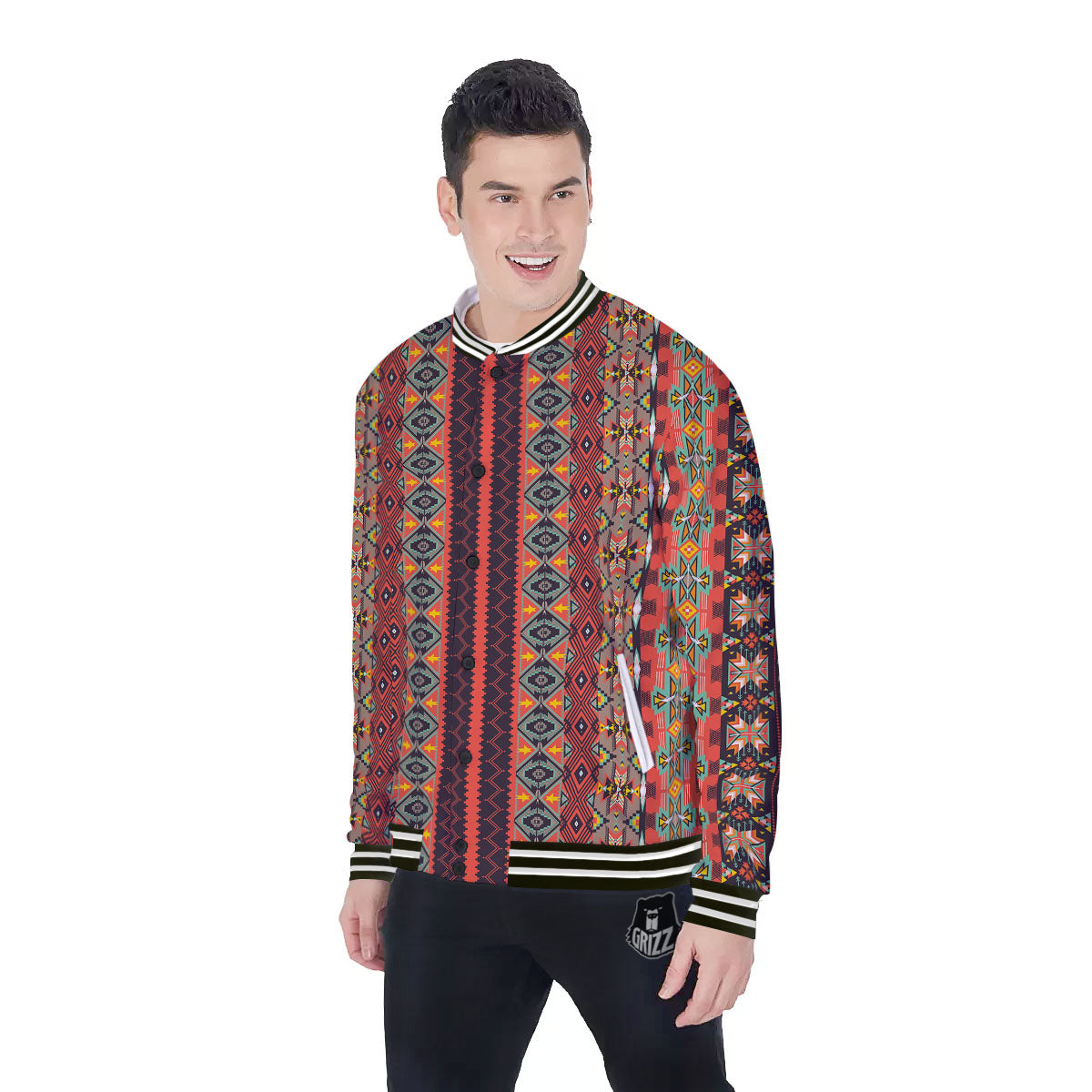 Aztec Native Tribal Print Pattern Baseball Jacket-grizzshop