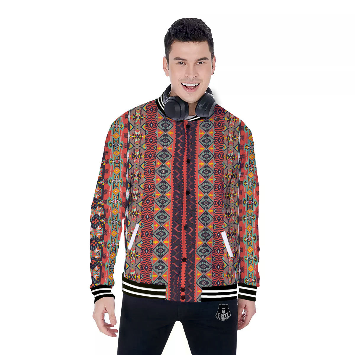 Aztec Native Tribal Print Pattern Baseball Jacket-grizzshop