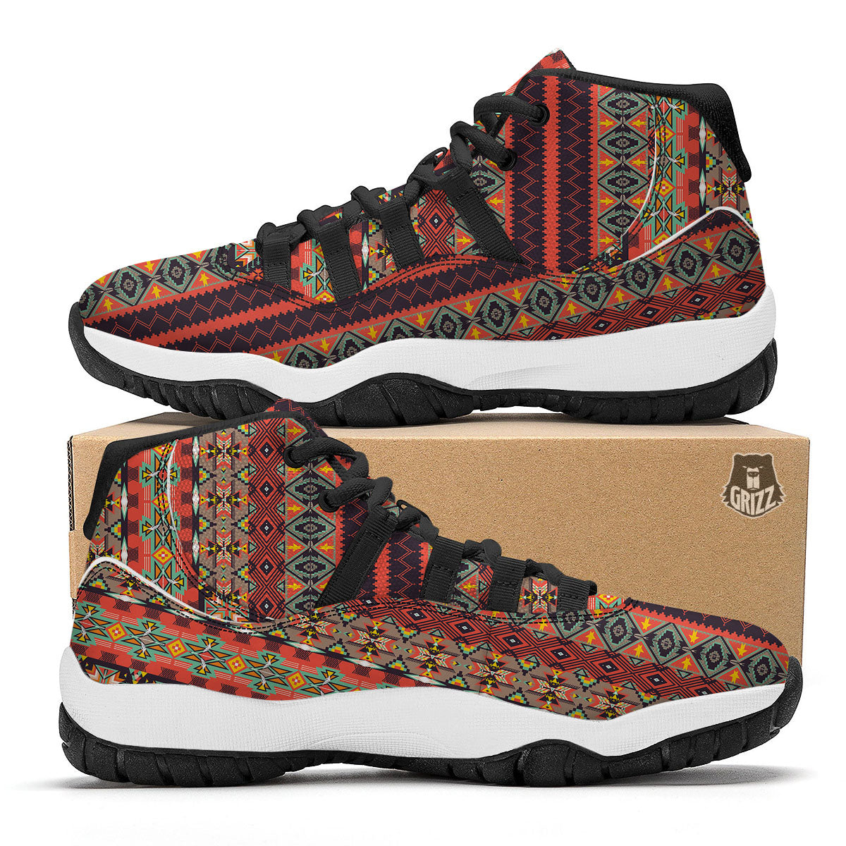 Aztec Native Tribal Print Pattern Black Bball Shoes-grizzshop