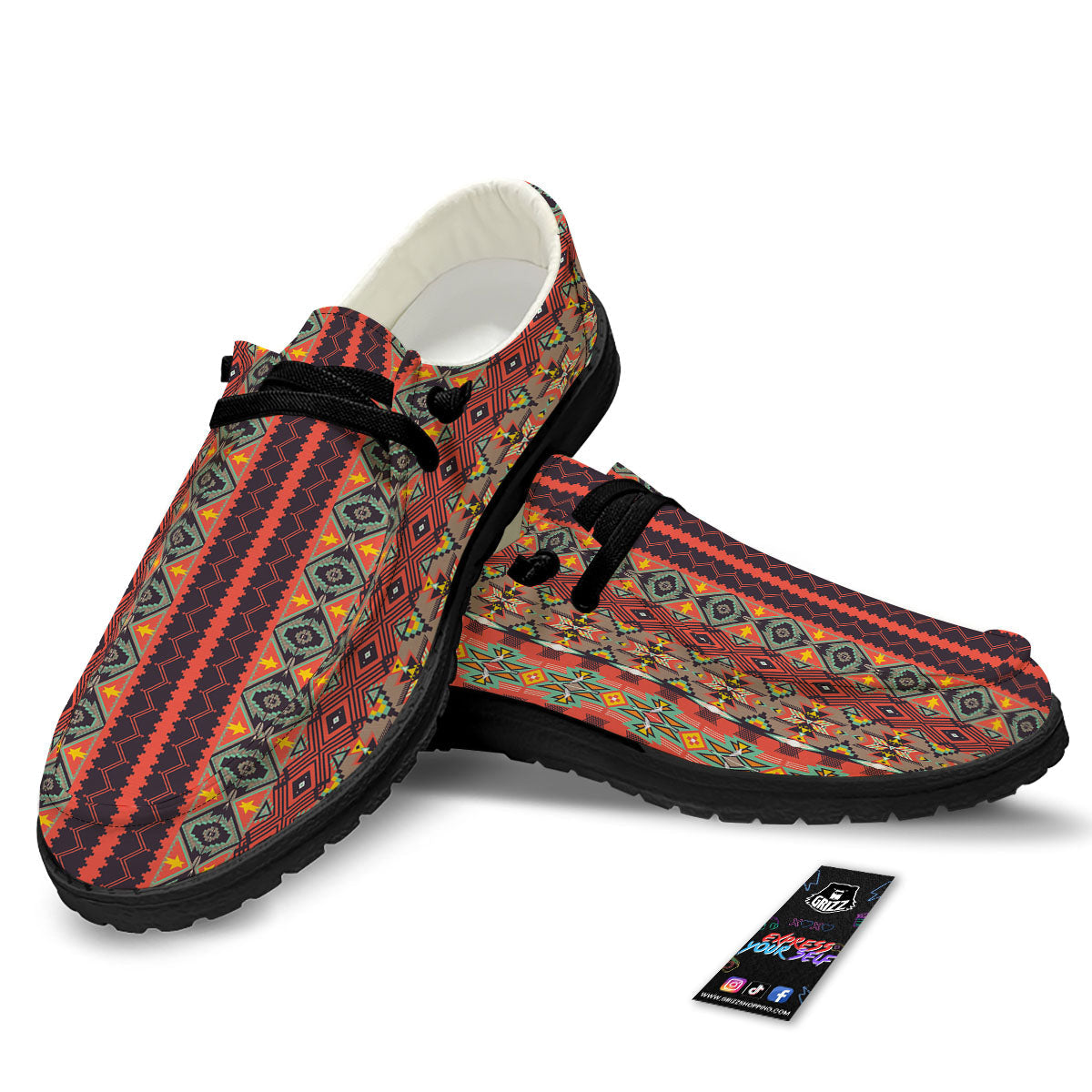 Aztec Native Tribal Print Pattern Black Loafers-grizzshop