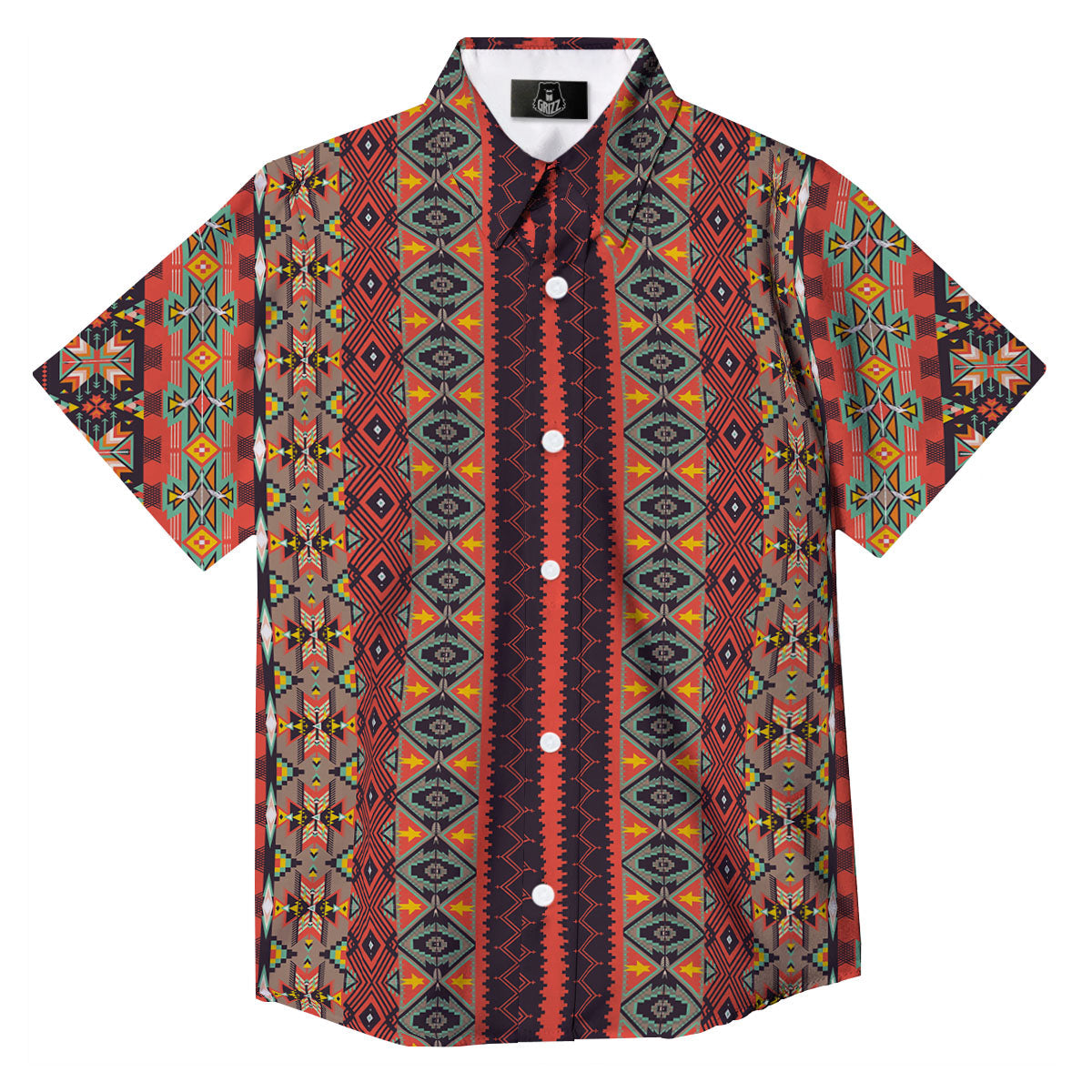 Aztec Native Tribal Print Pattern Button Up Shirt-grizzshop
