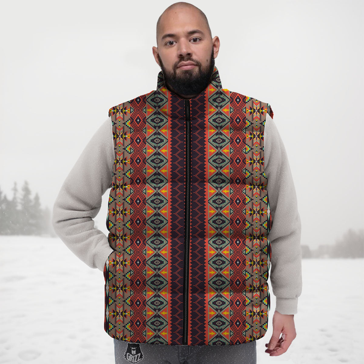 Aztec Native Tribal Print Pattern Down Vest