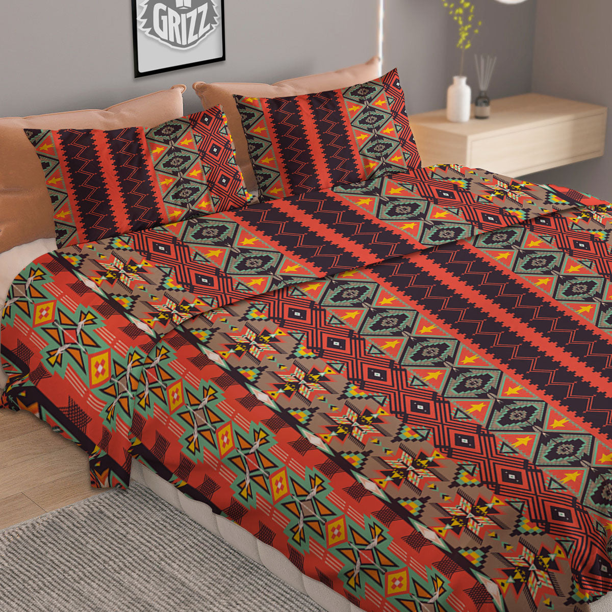 Aztec Native Tribal Print Pattern Duvet Cover Bedding Set