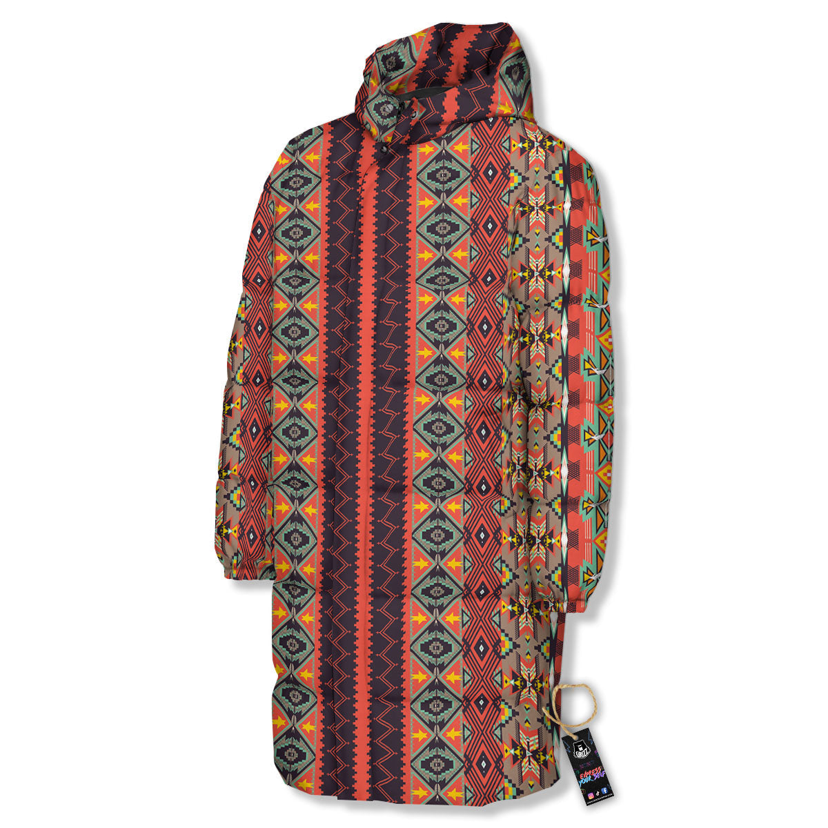 Aztec Native Tribal Print Pattern Long Down Jacket-grizzshop