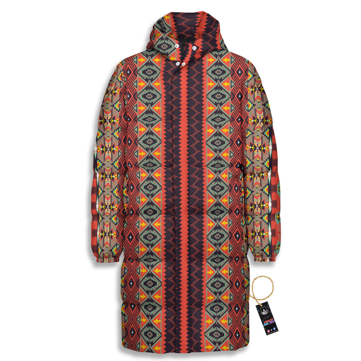 Aztec Native Tribal Print Pattern Long Down Jacket-grizzshop
