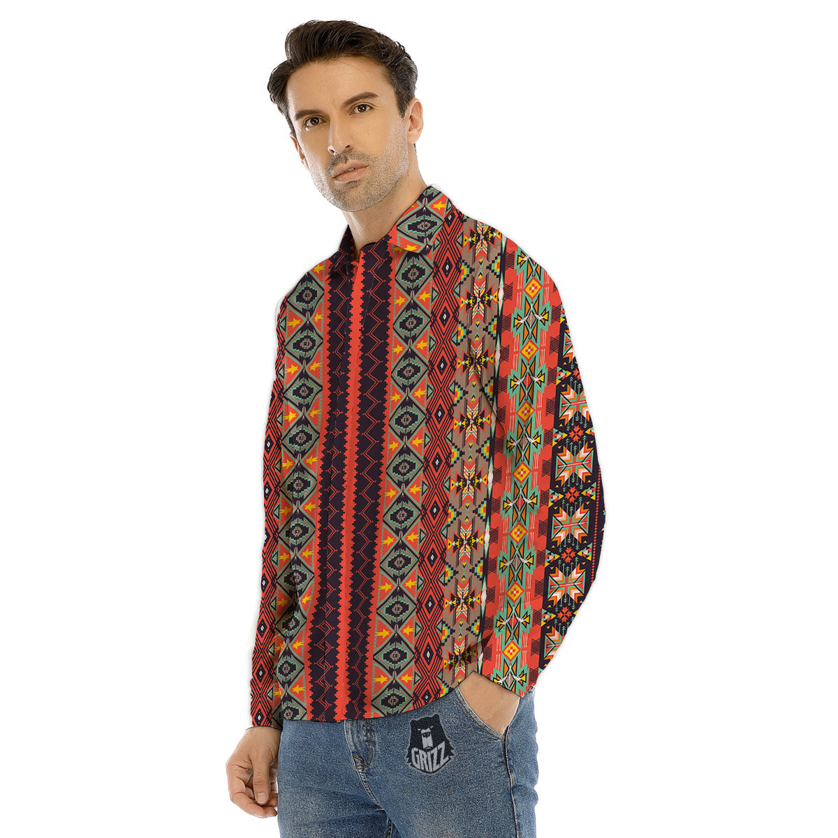 Aztec Native Tribal Print Pattern Men's Dress Shirts-grizzshop