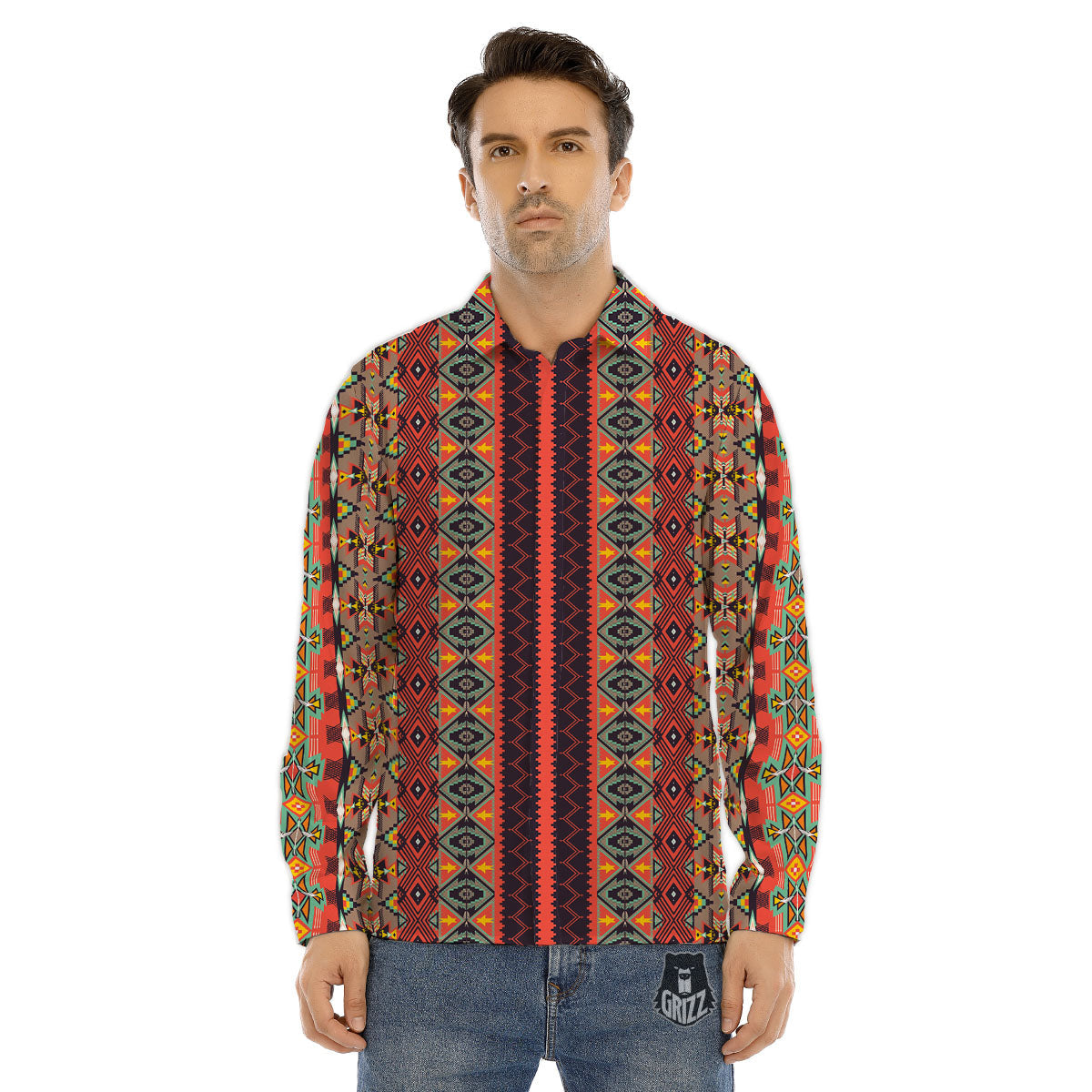 Aztec Native Tribal Print Pattern Men's Dress Shirts-grizzshop