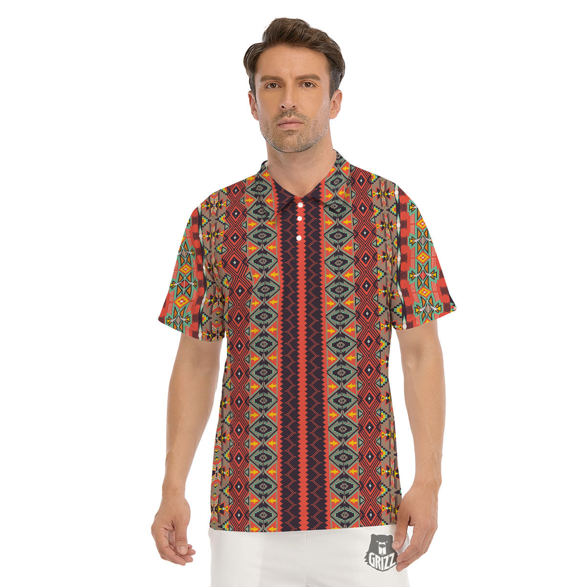 Aztec Native Tribal Print Pattern Men's Golf Shirts-grizzshop