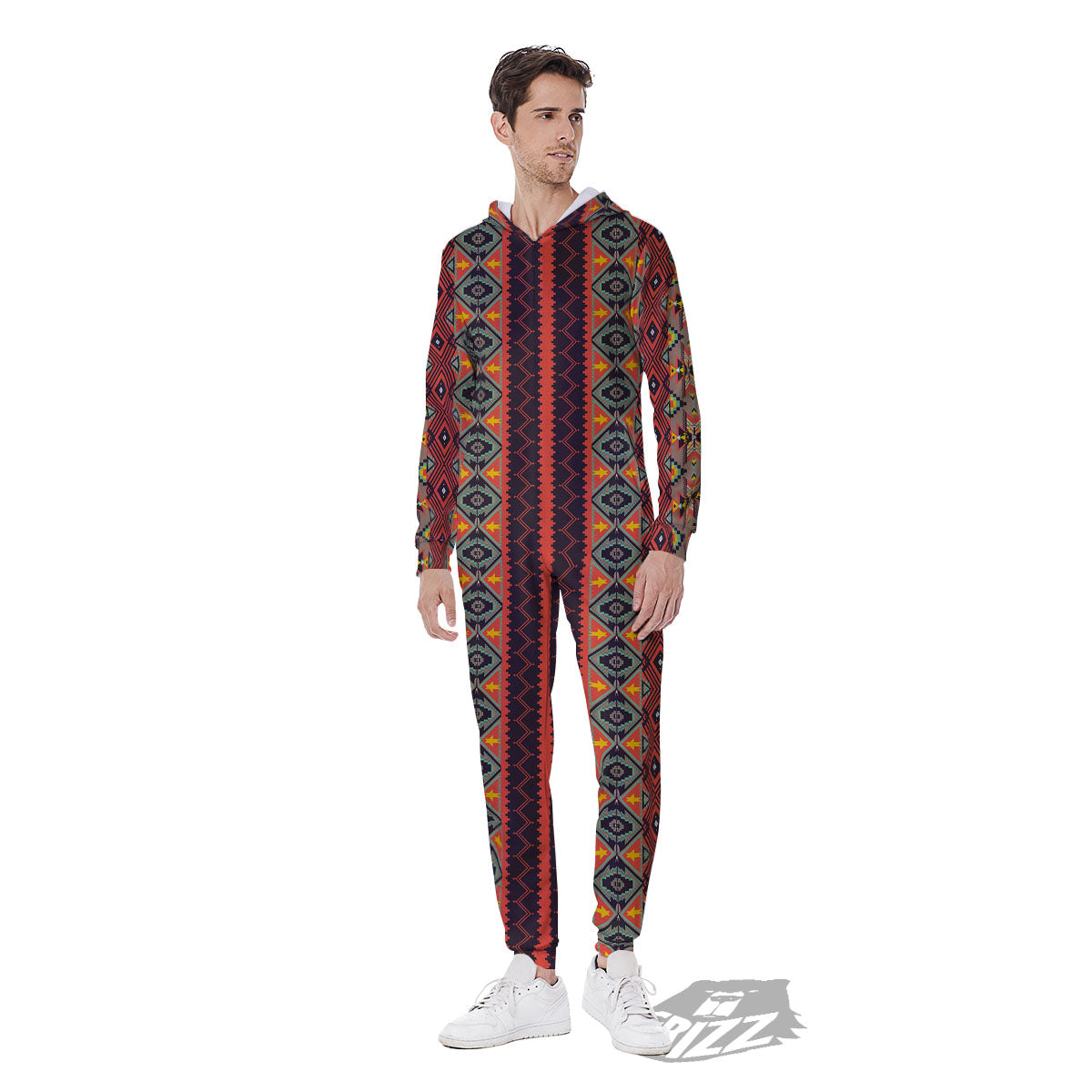 Aztec Native Tribal Print Pattern Men's Jumpsuit-grizzshop