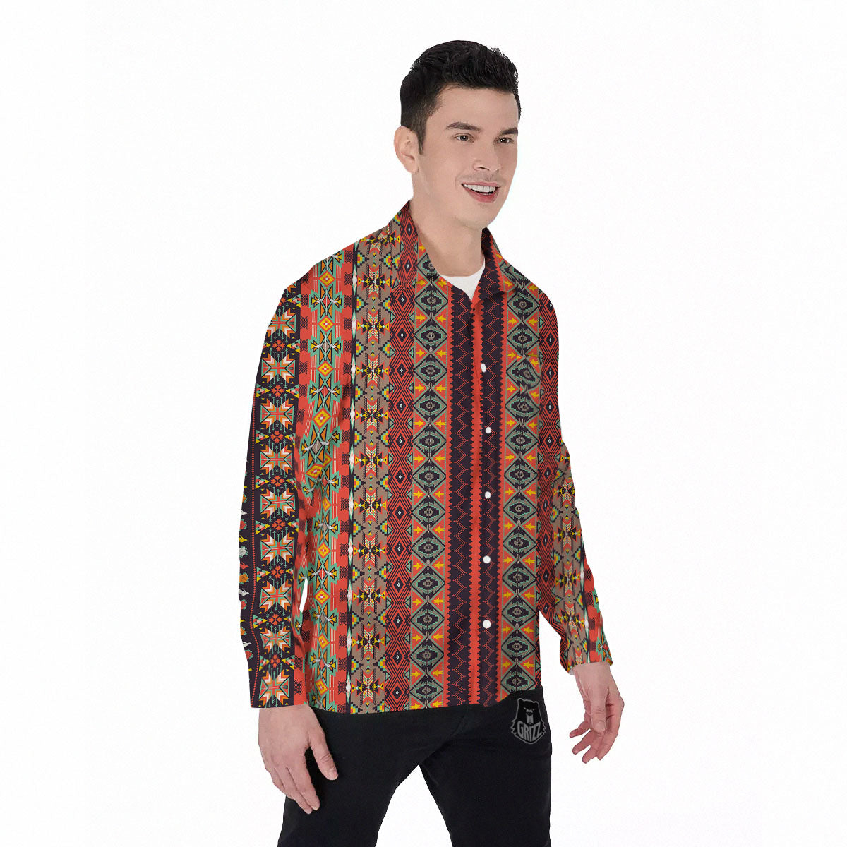 Aztec Native Tribal Print Pattern Men's Long Sleeve Shirts-grizzshop