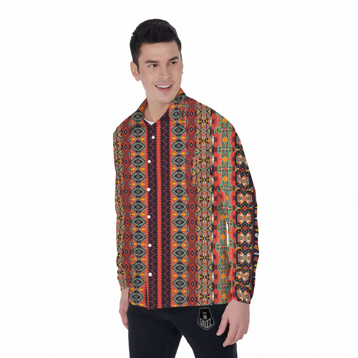 Aztec Native Tribal Print Pattern Men's Long Sleeve Shirts-grizzshop