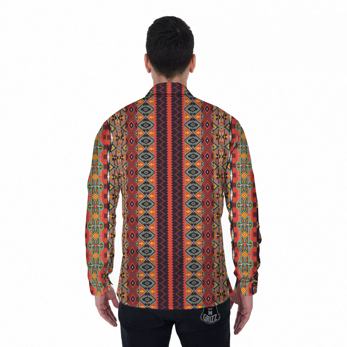 Aztec Native Tribal Print Pattern Men's Long Sleeve Shirts-grizzshop