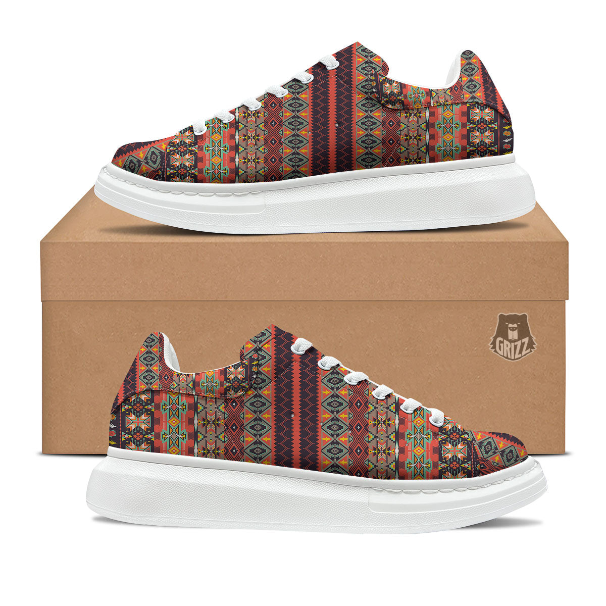 Aztec Native Tribal Print Pattern Platform Shoes-grizzshop