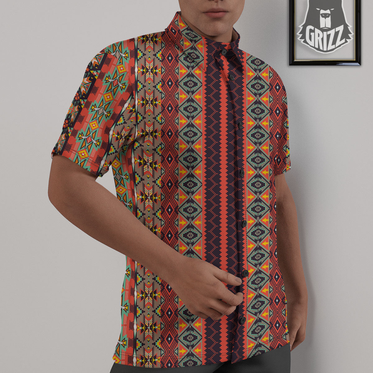 Aztec Native Tribal Print Pattern Untucked Shirts-grizzshop