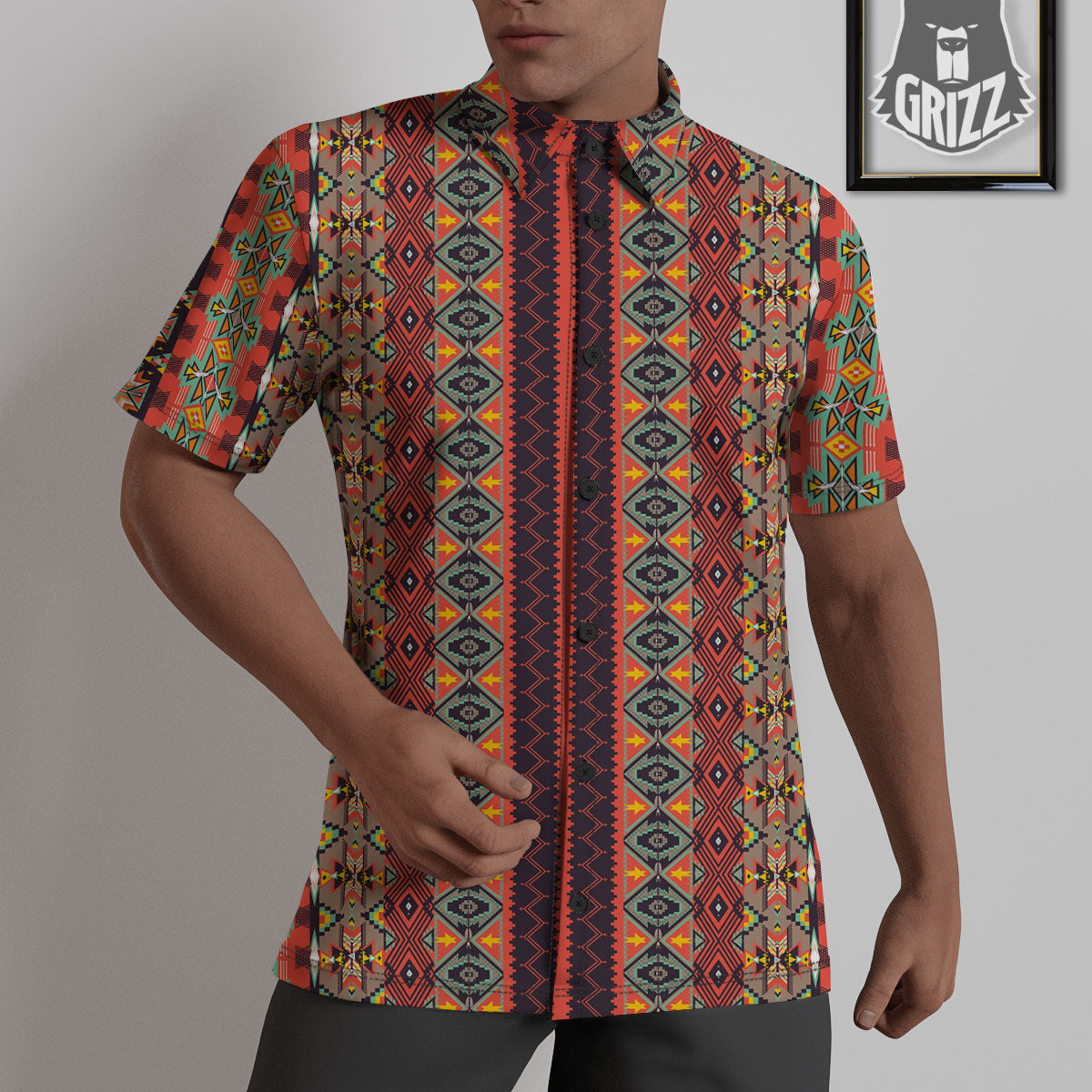 Aztec Native Tribal Print Pattern Untucked Shirts-grizzshop