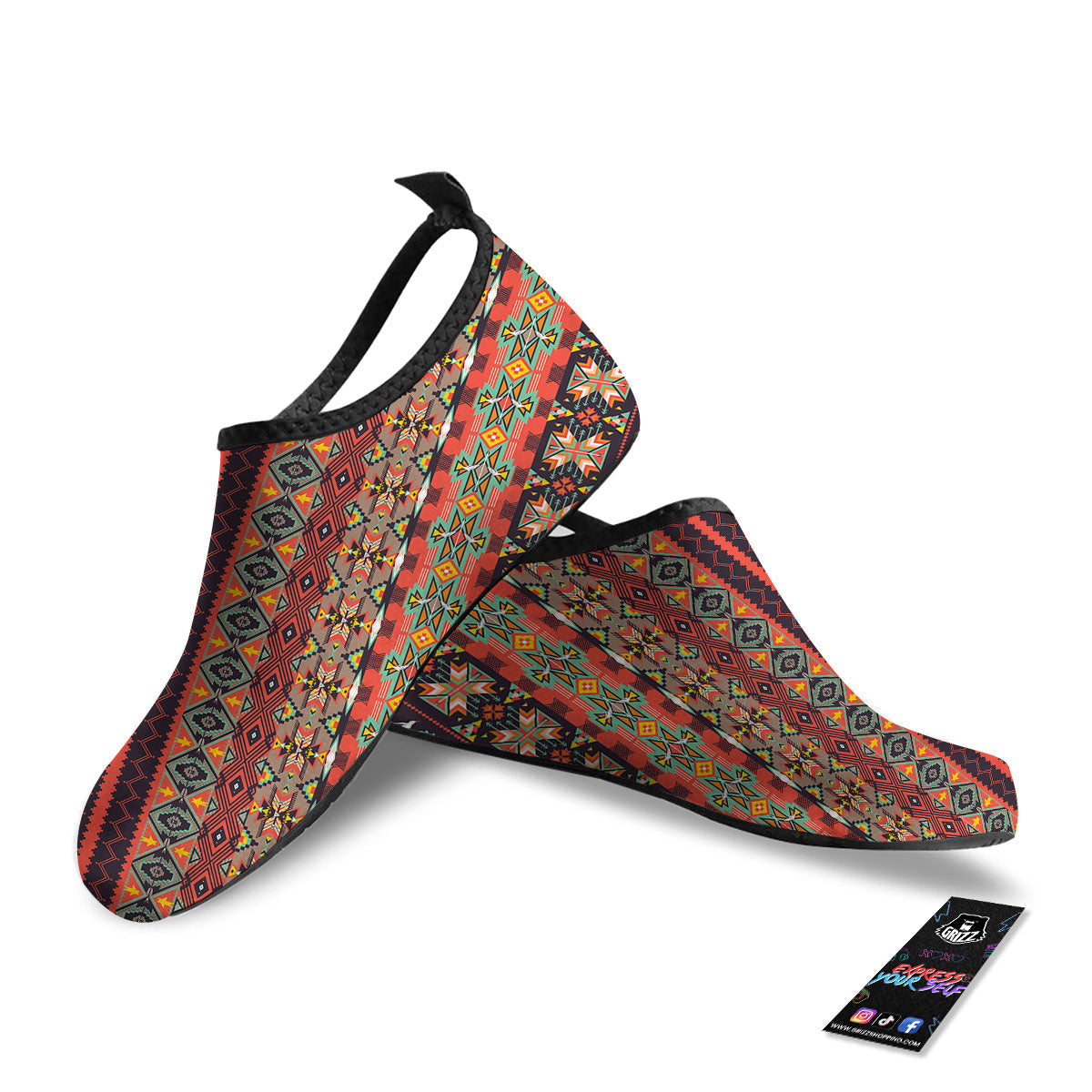Aztec Native Tribal Print Pattern Water Shoes-grizzshop