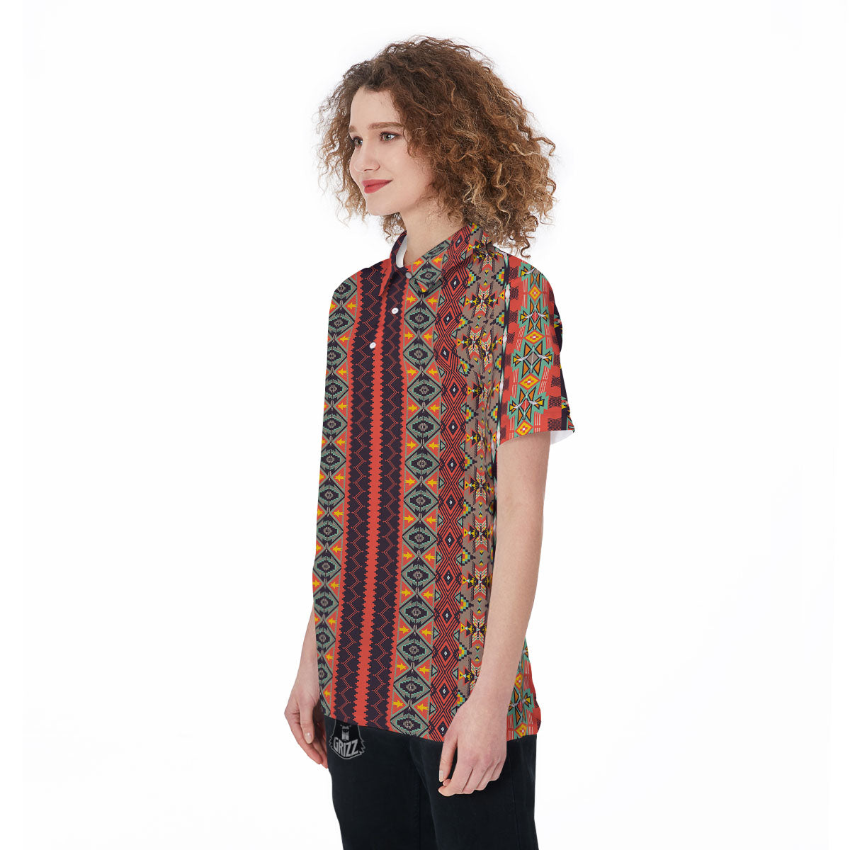 Aztec Native Tribal Print Pattern Women's Golf Shirts-grizzshop
