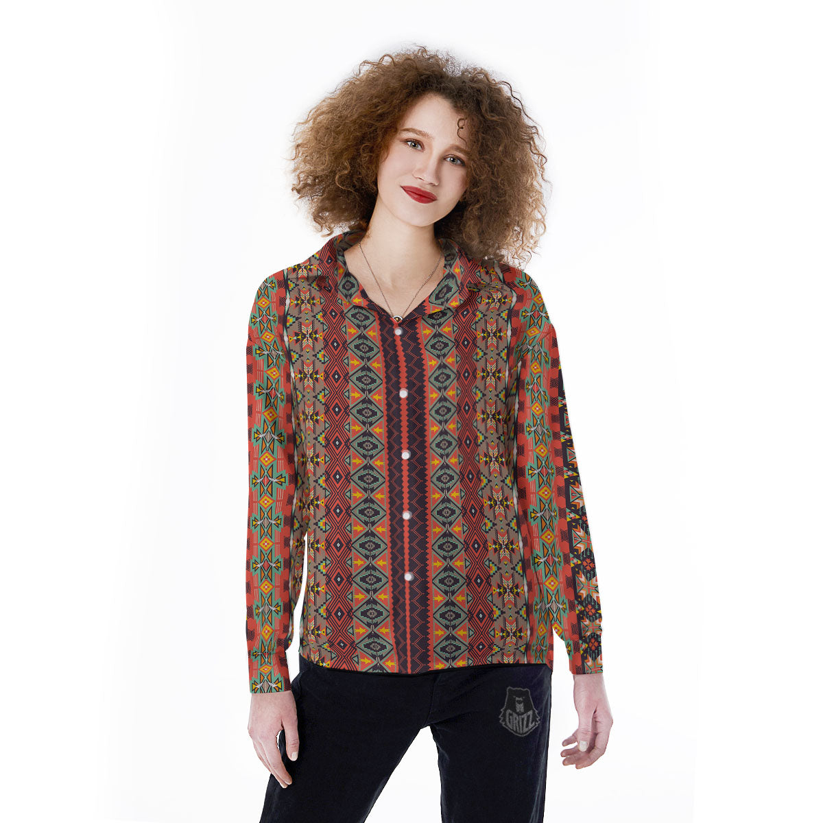 Aztec Native Tribal Print Pattern Women's Long Sleeve Shirts-grizzshop