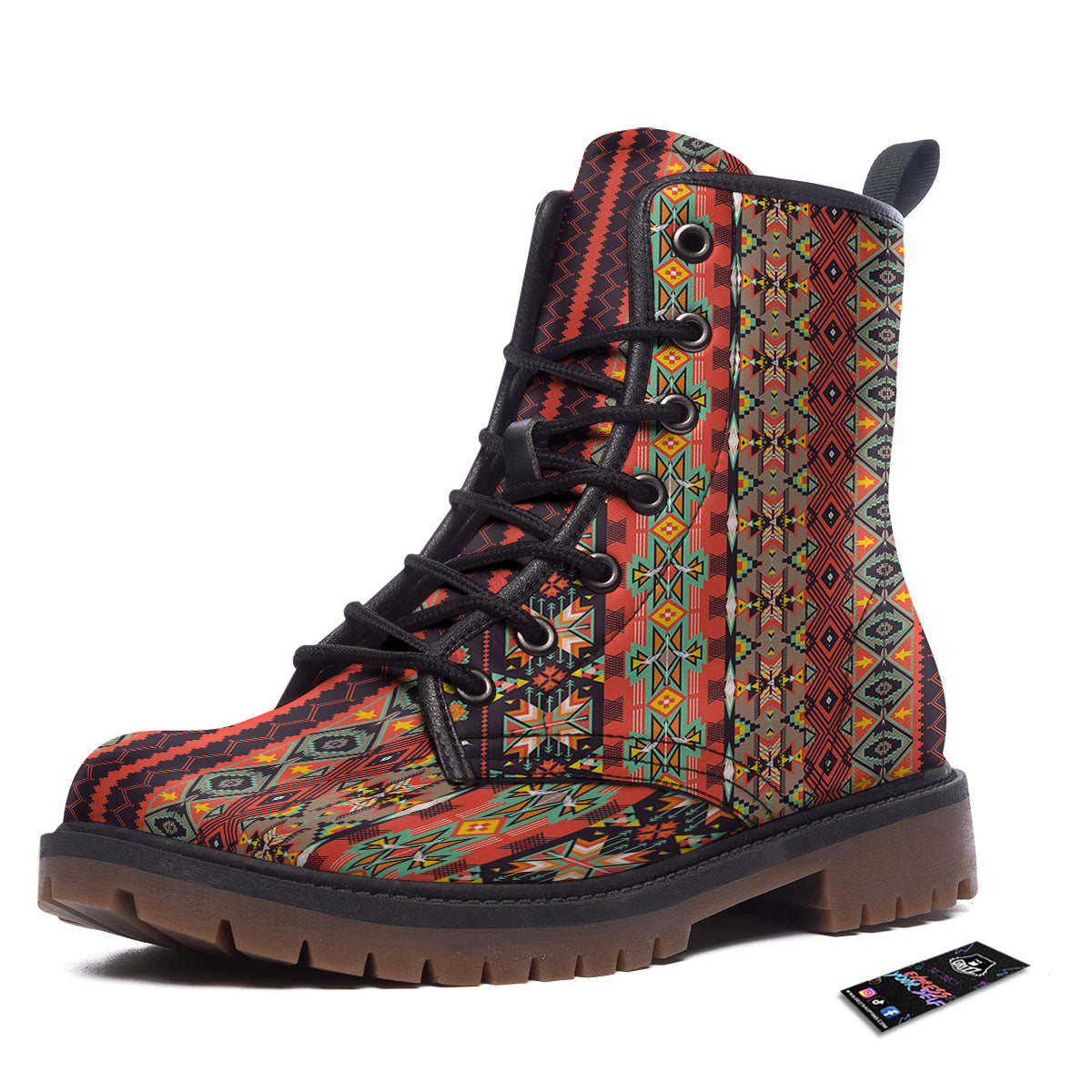 Aztec Native Tribal Print Pattern Work Boots-grizzshop