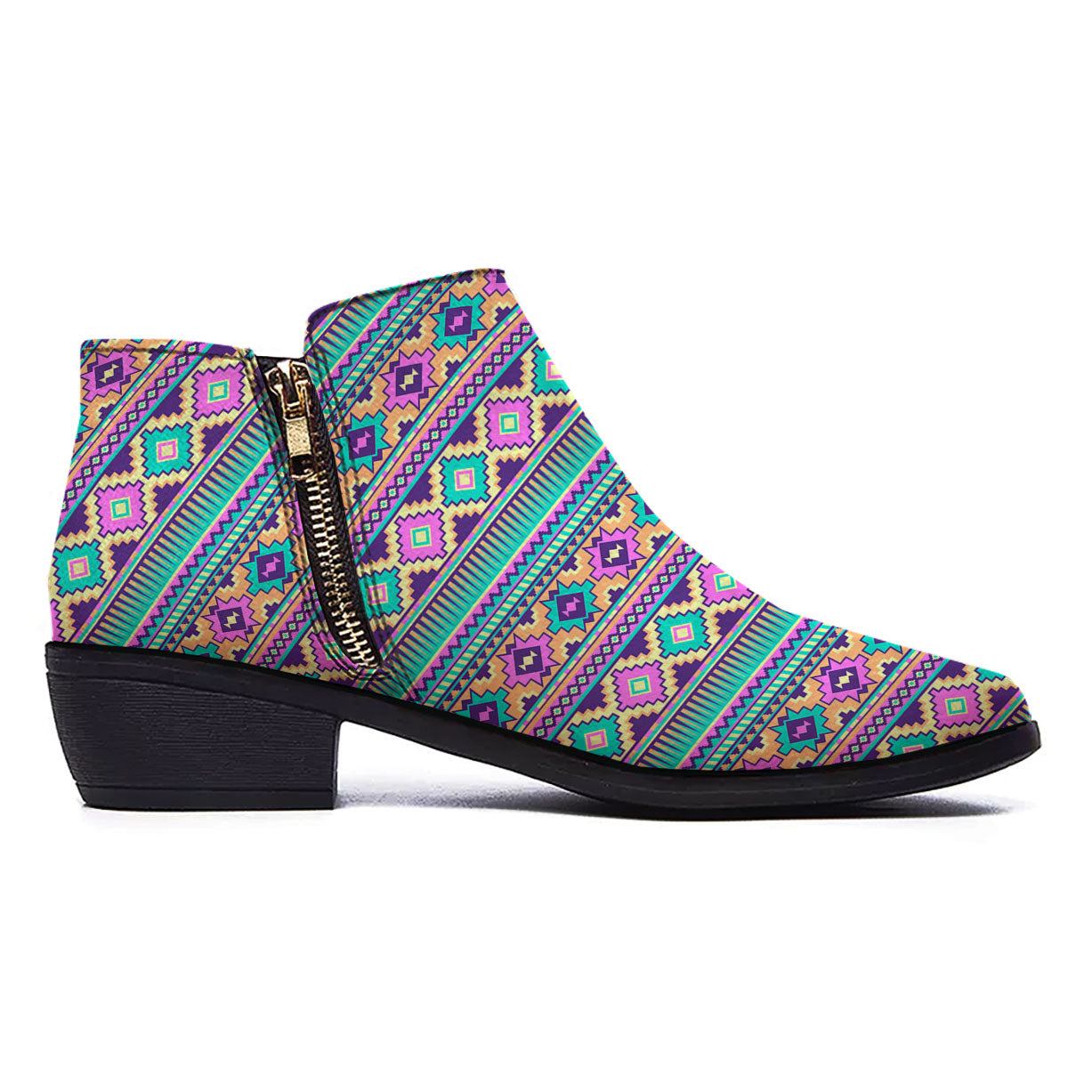 Aztec Neon Native Print Pattern Ankle Boots-grizzshop