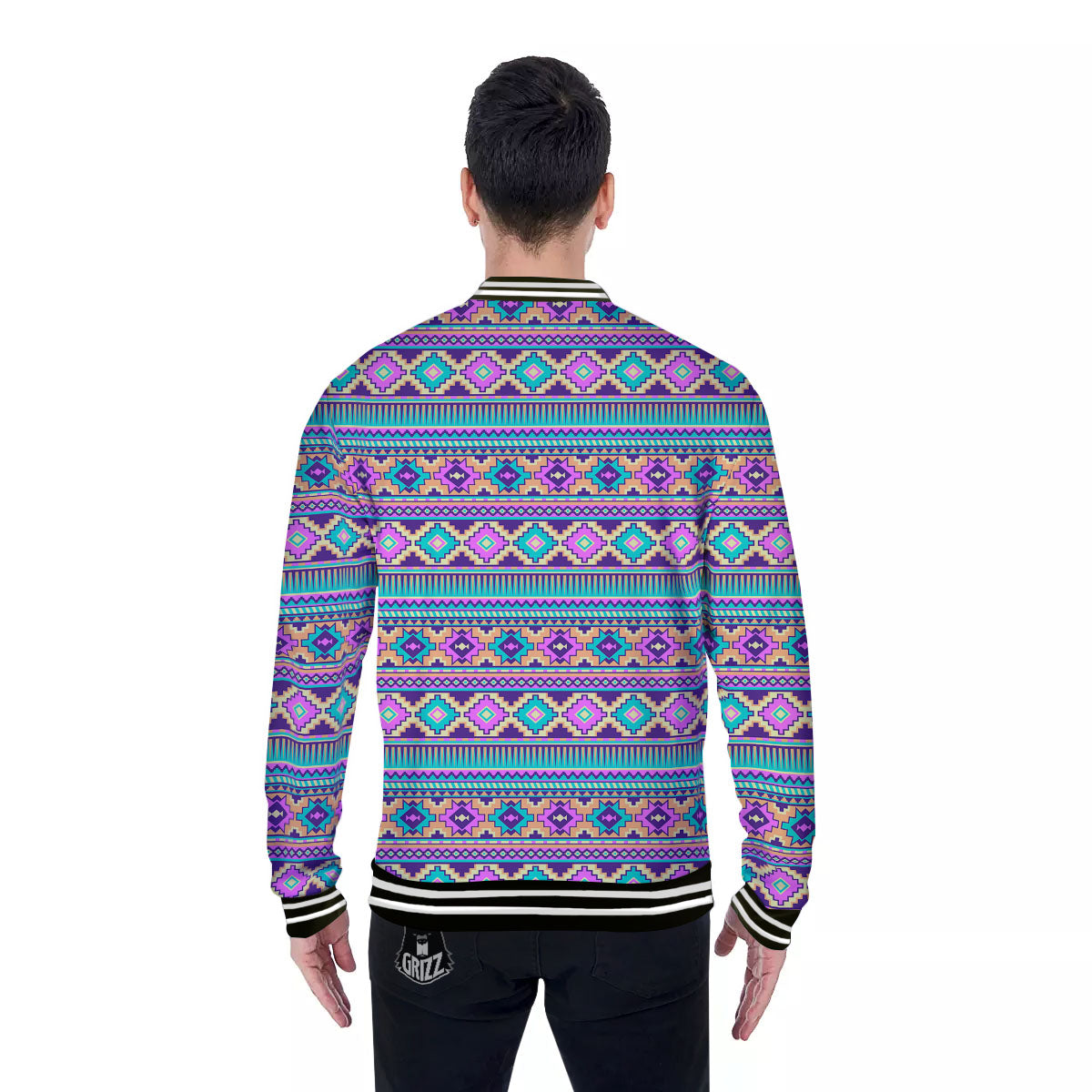 Aztec Neon Native Print Pattern Baseball Jacket-grizzshop