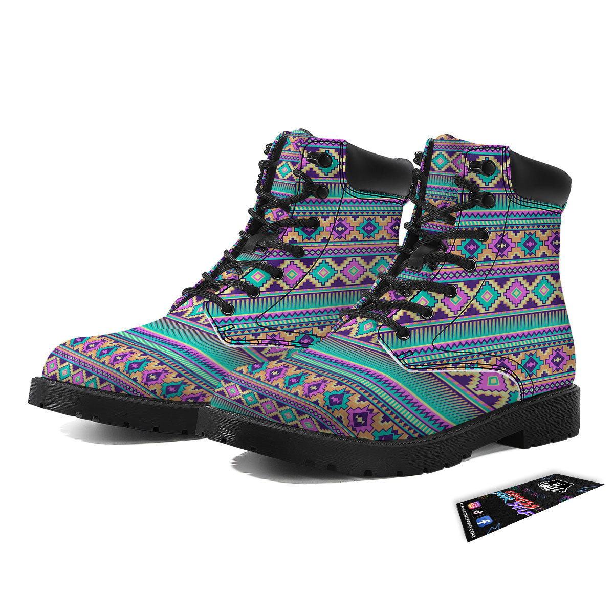 Aztec Neon Native Print Pattern Boots-grizzshop