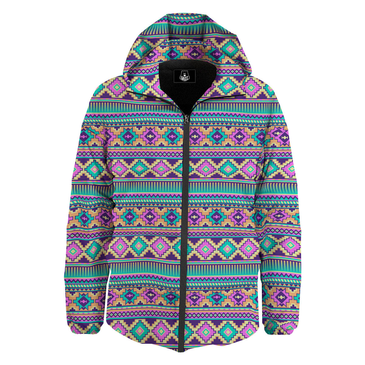 Aztec Neon Native Print Pattern Down Jacket-grizzshop