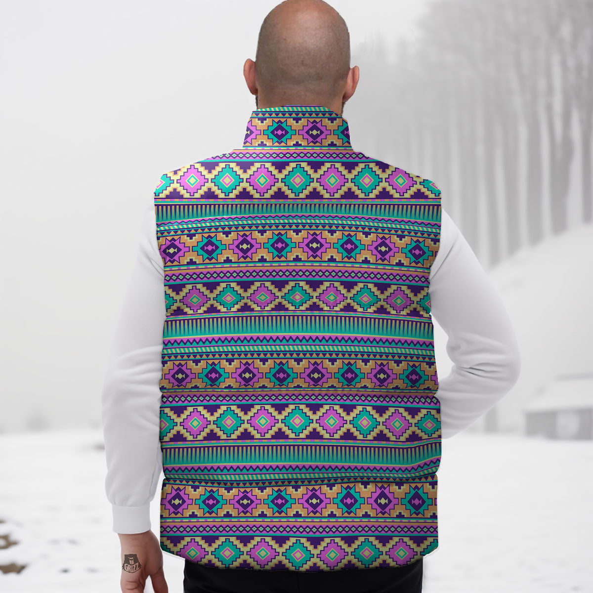 Aztec Neon Native Print Pattern Down Vest