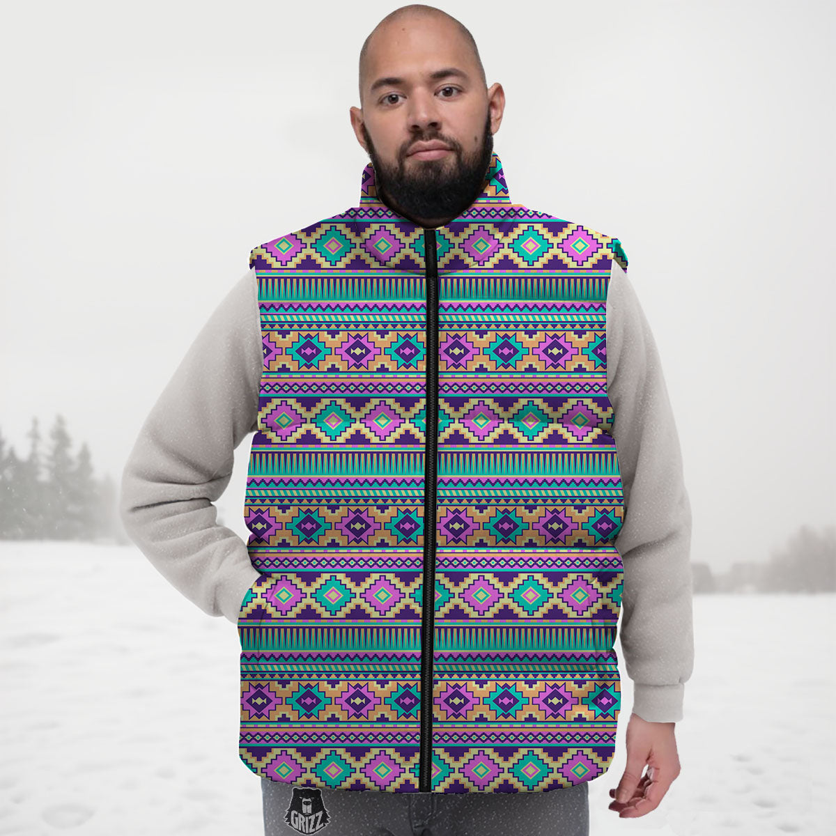 Aztec Neon Native Print Pattern Down Vest