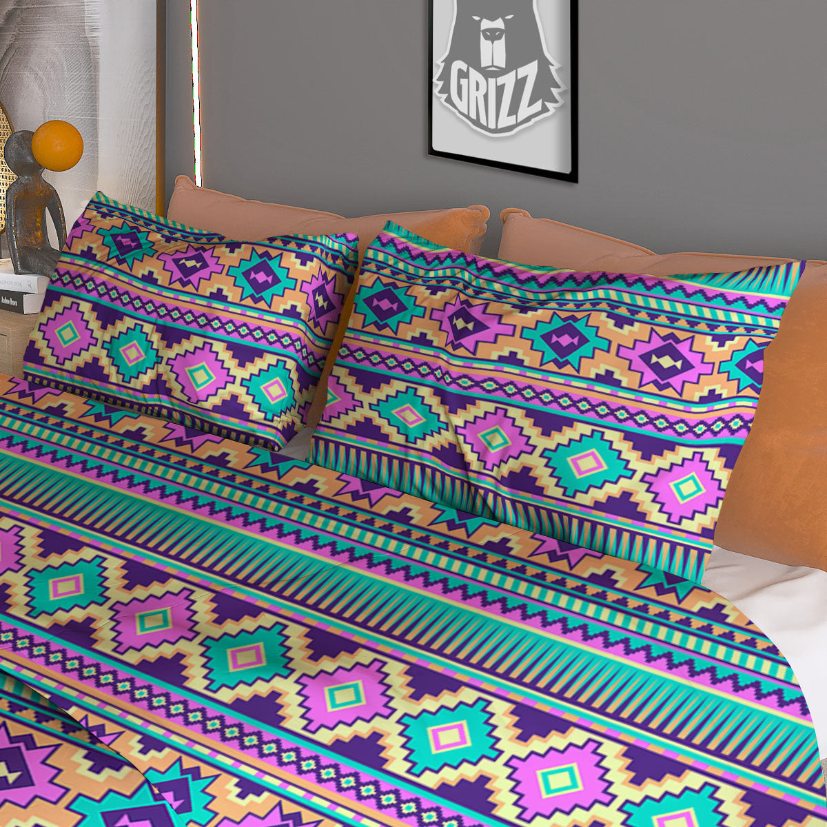 Aztec Neon Native Print Pattern Duvet Cover Bedding Set