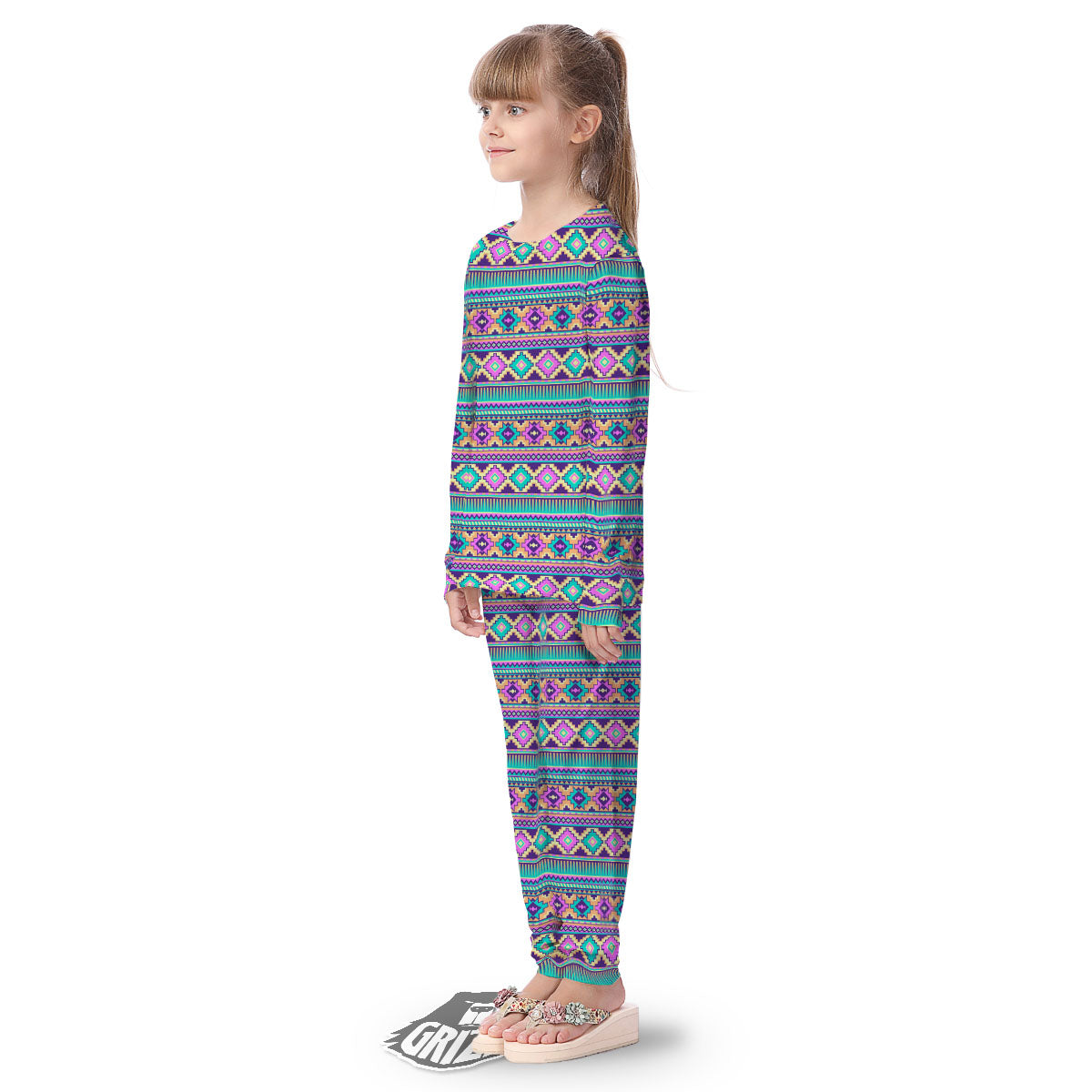 Aztec Neon Native Print Pattern Kid's Pajamas-grizzshop