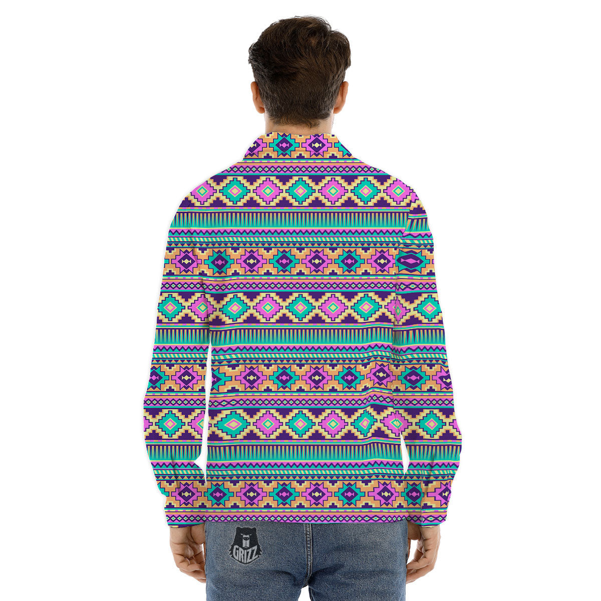 Aztec Neon Native Print Pattern Men's Dress Shirts-grizzshop