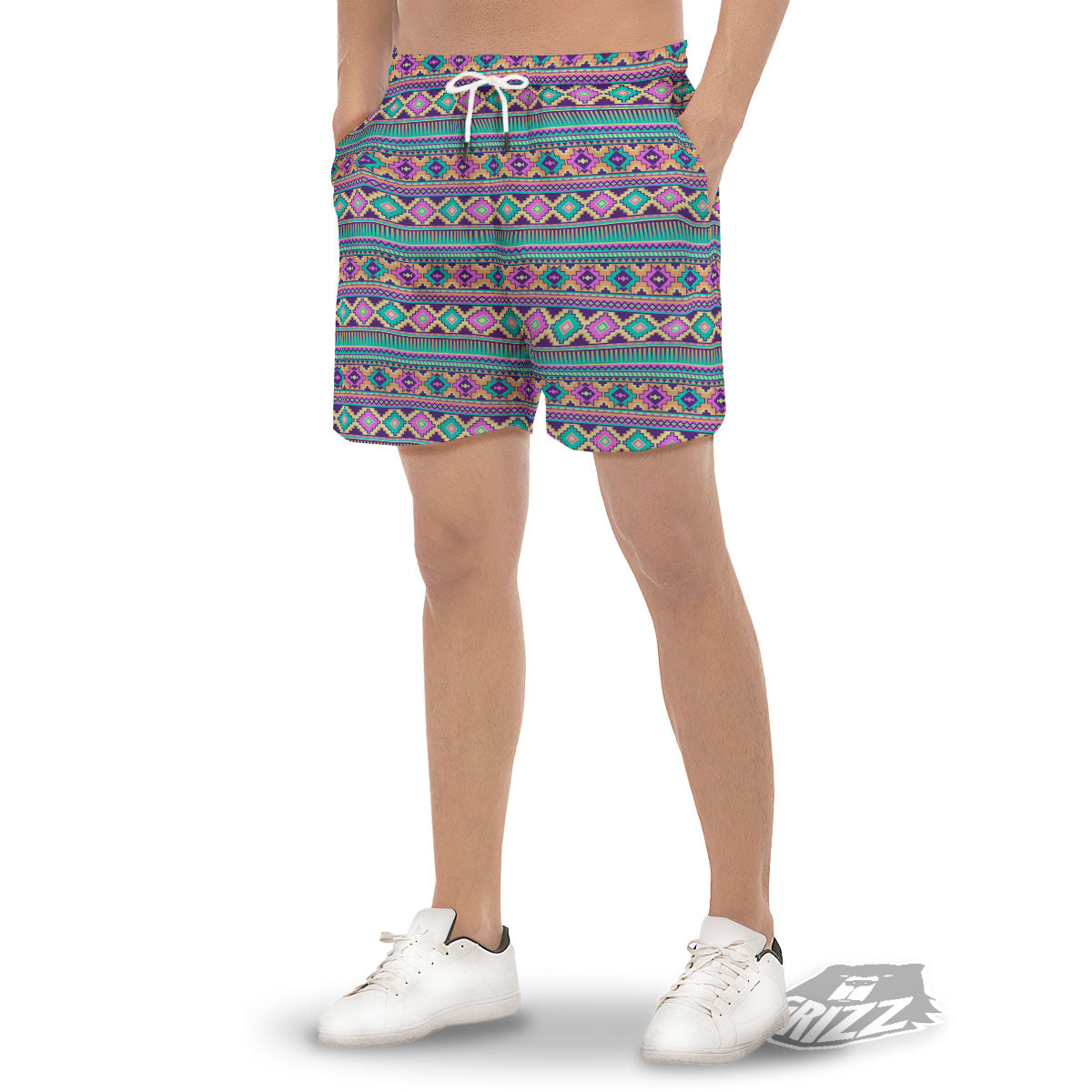 Aztec Neon Native Print Pattern Men's Gym Shorts-grizzshop