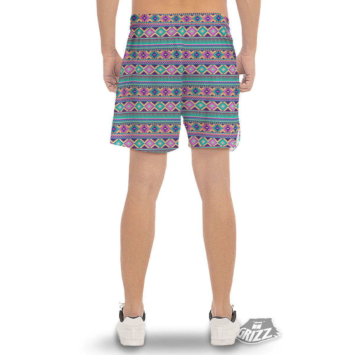 Aztec Neon Native Print Pattern Men's Gym Shorts-grizzshop