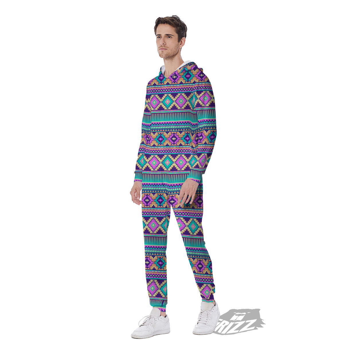 Aztec Neon Native Print Pattern Men's Jumpsuit-grizzshop