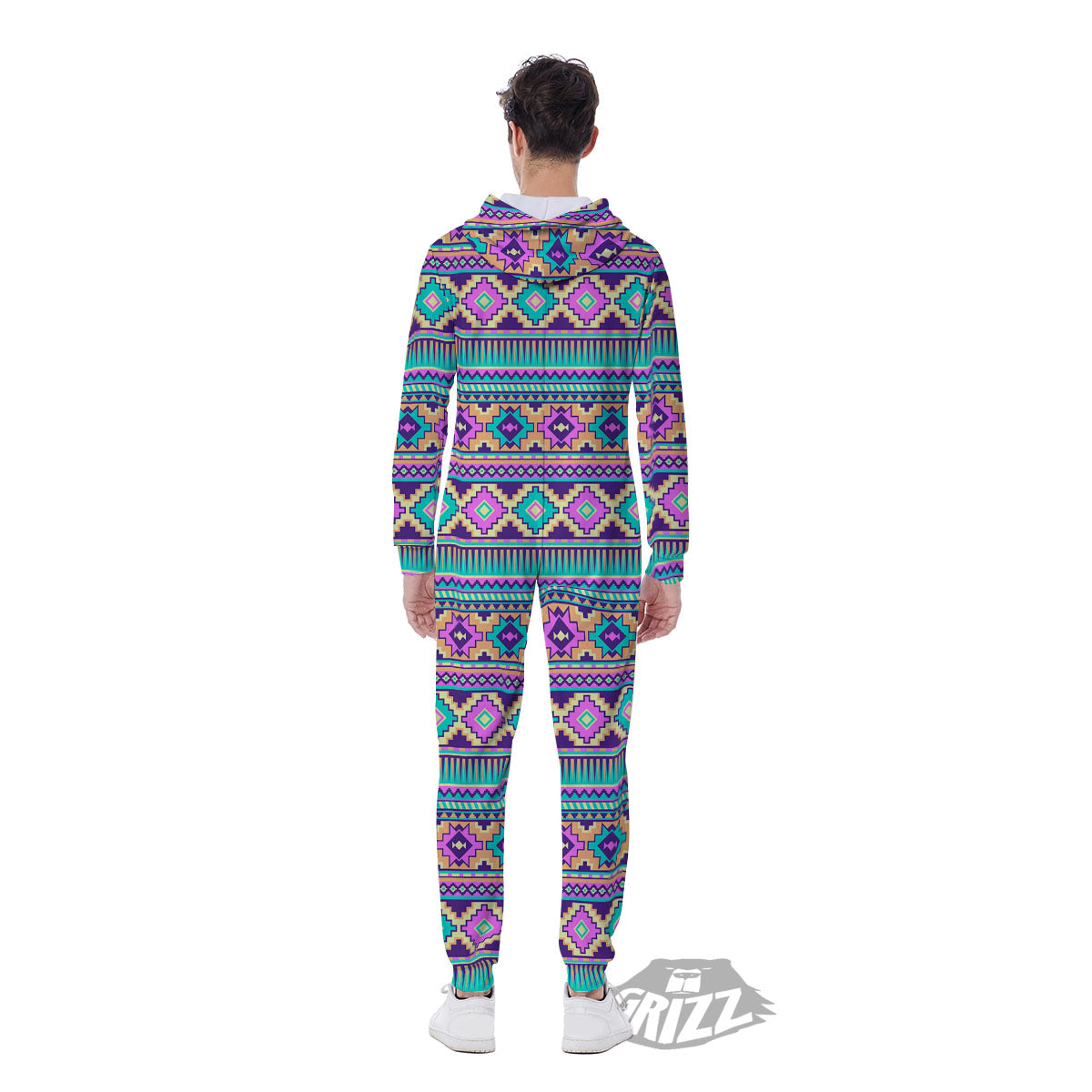 Aztec Neon Native Print Pattern Men's Jumpsuit-grizzshop