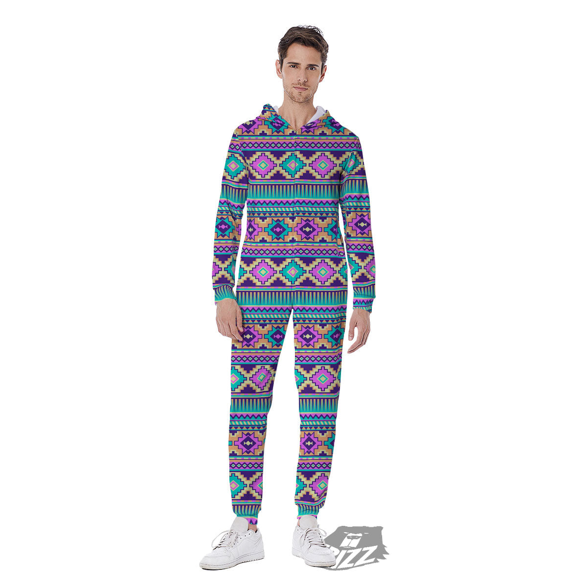 Aztec Neon Native Print Pattern Men's Jumpsuit-grizzshop