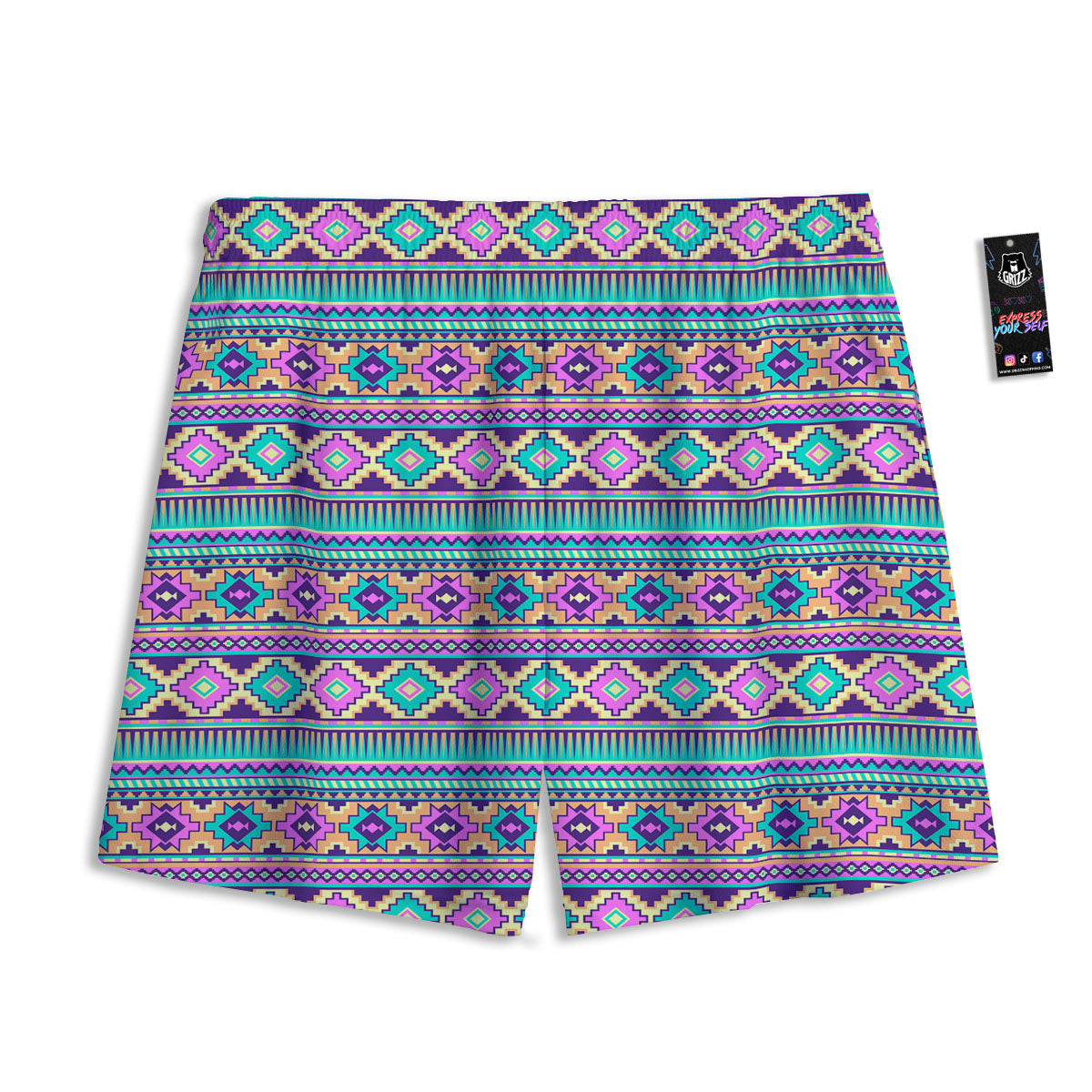 Aztec Neon Native Print Pattern Mesh Shorts