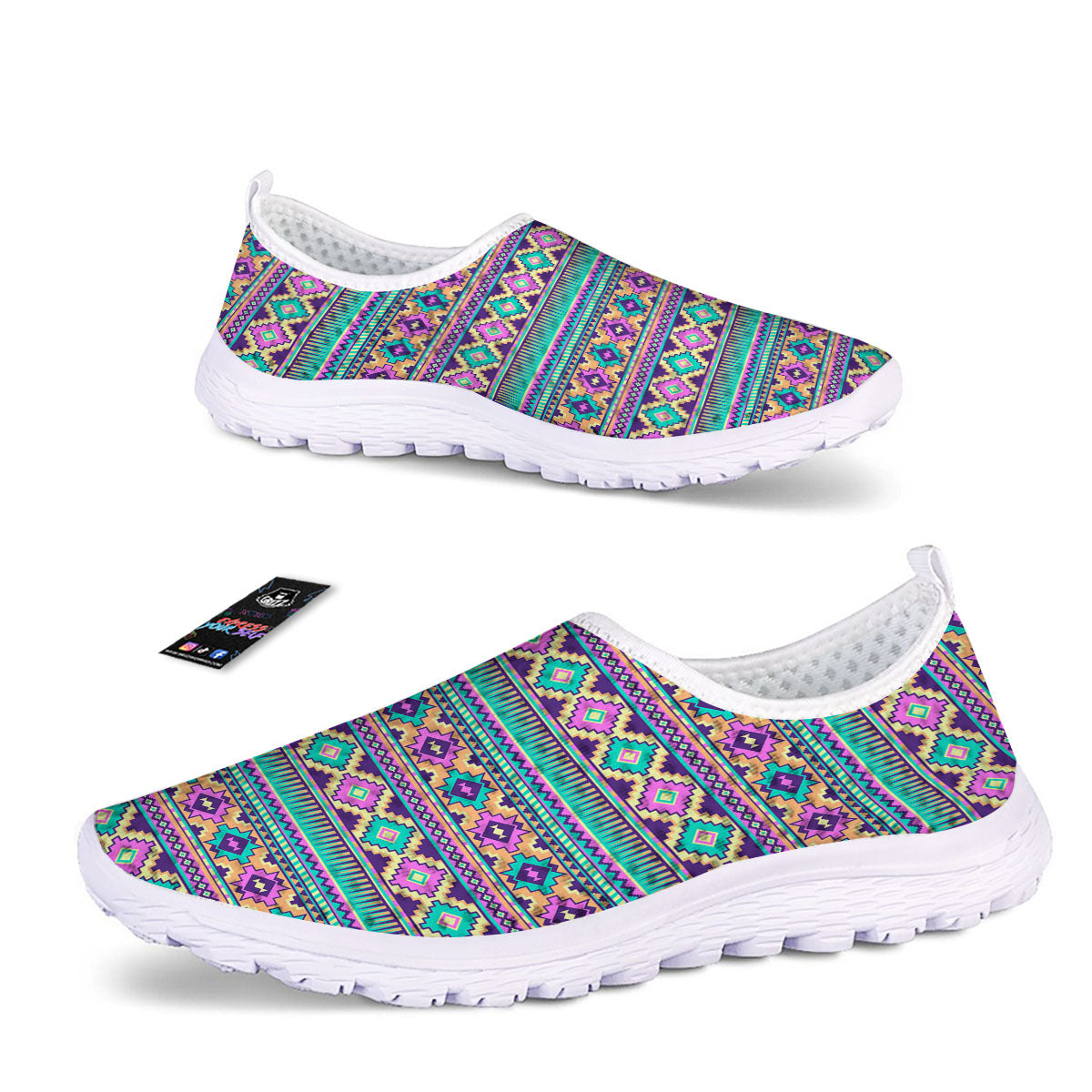Aztec Neon Native Print Pattern Nurse Shoes-grizzshop